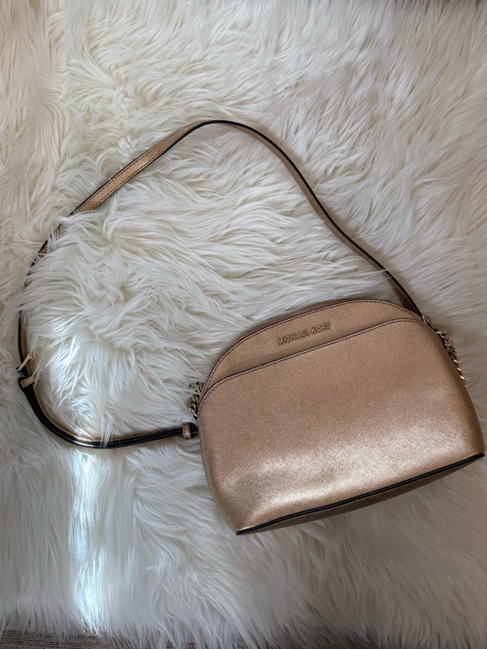 Michael Kors Rose Gold Metallic Dome Crossbody